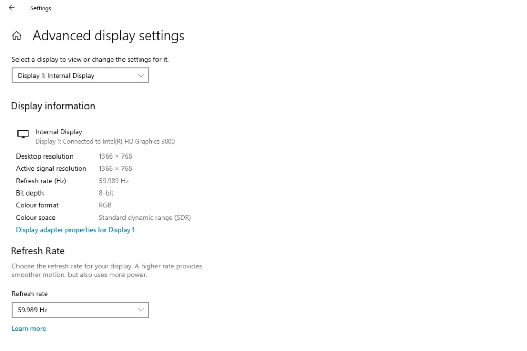 Change in the Refresh Rate of the Monitor