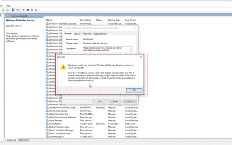 What is Windows Defender Error 577