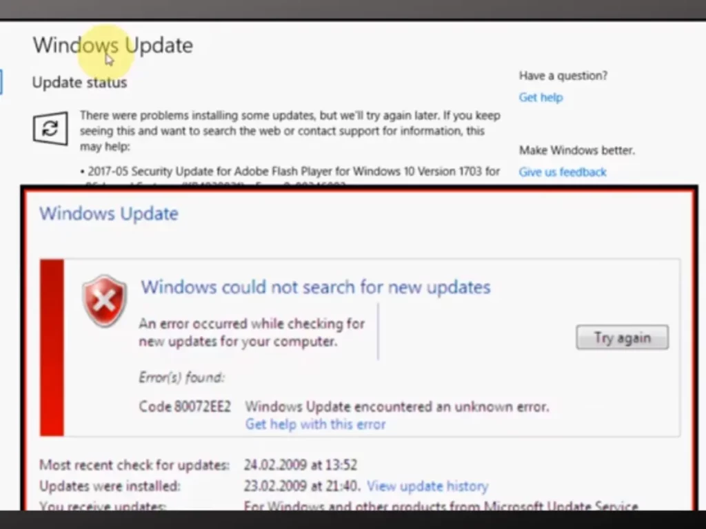 What is Windows Update Error 80072ee2