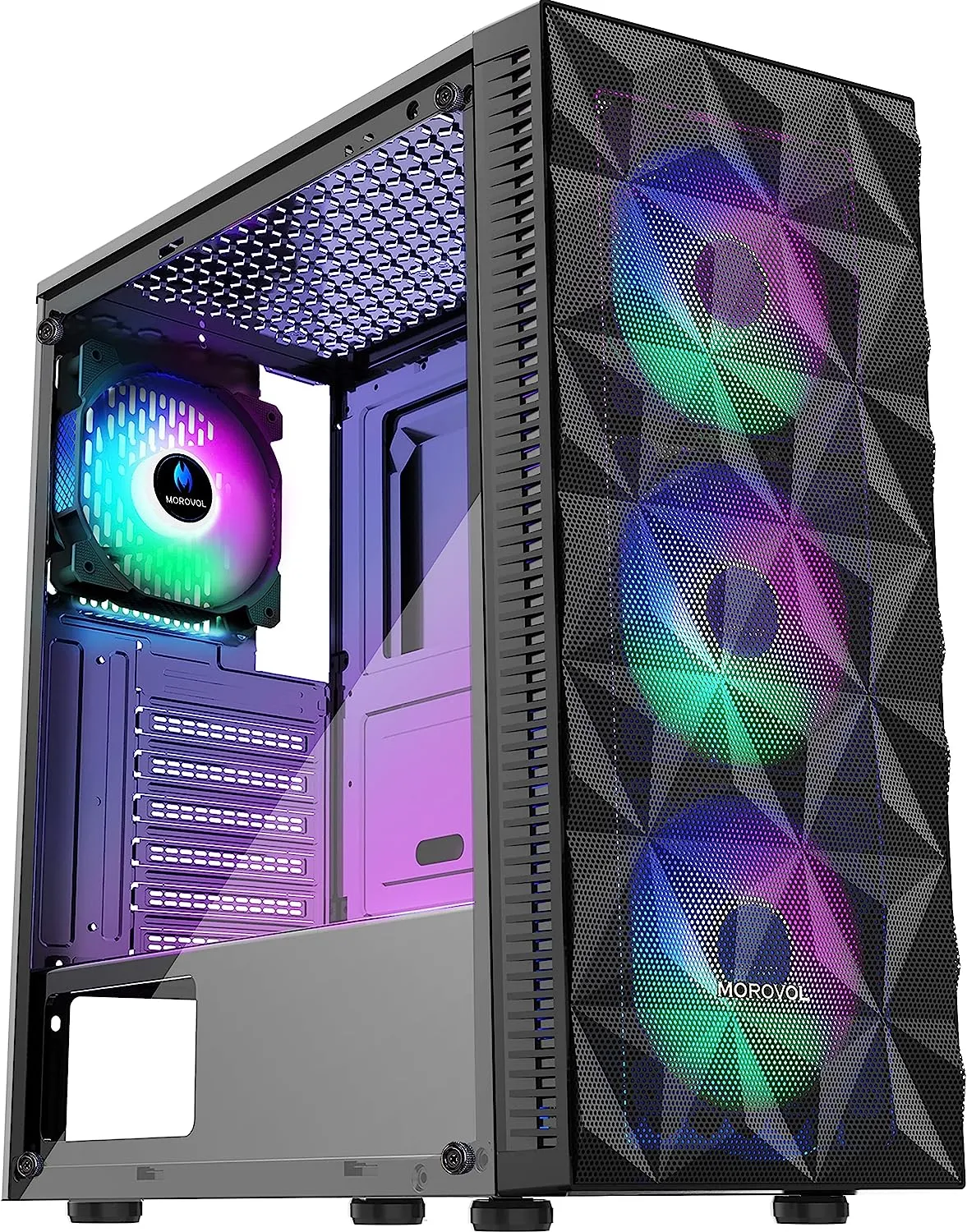 MOROVOL PC Case Pre-Install 4 RGB Fans, ATX Gaming