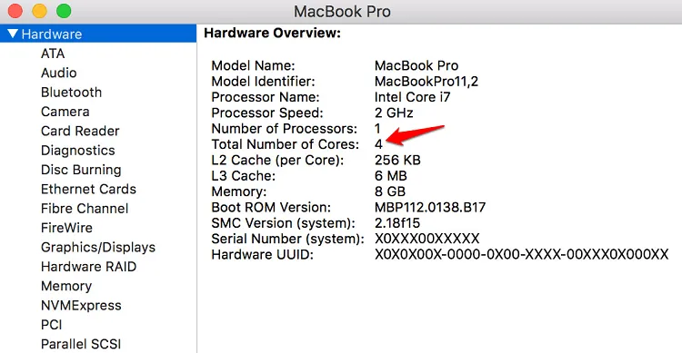 Check cores and Threads on my Apple Mac